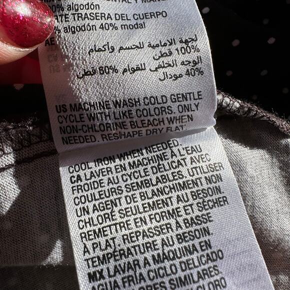 Charter Club Brown Polka Dot Tunic Blouse Womens L Peasant Boho Ruffle Twee Soft - Picture 7 of 12